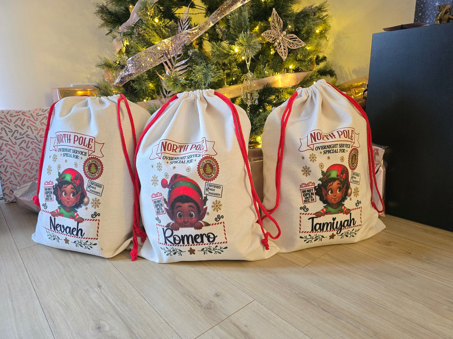 Large Linen Christmas Eve Santa Sacks